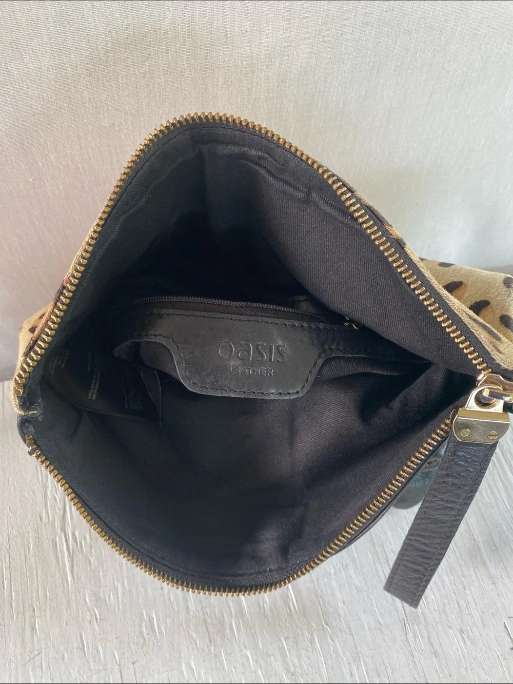 Leopard Calf hair leather Foldover Wristlet Clutch - Black & Tan